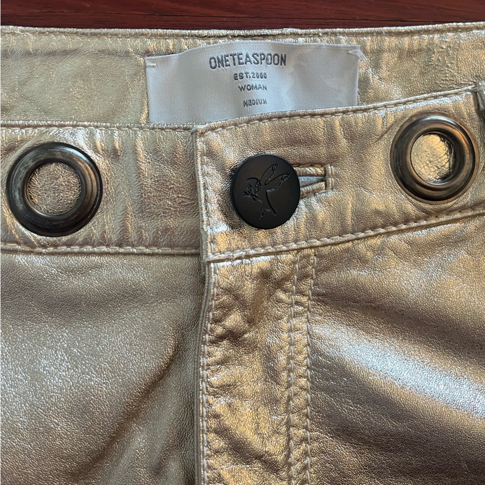 One Teaspoon - Gold 100% Sheepskin Leather Pants (Size M) - Picture 13 of 16